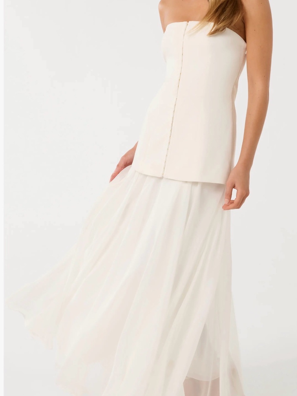 Strapless Cream Maxi  dress - Elegant Flowing Silhouette